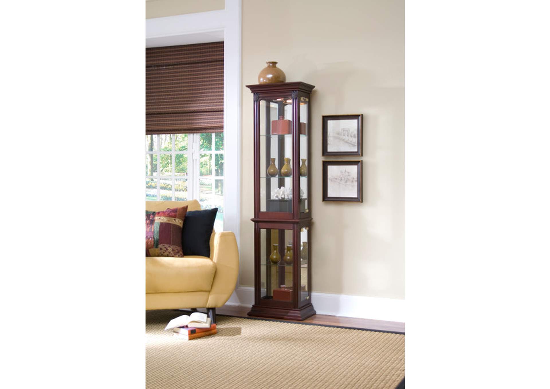Gallery Style 4 Shelf Curio Cabinet in Warm Cherry Brown,Pulaski Furniture
