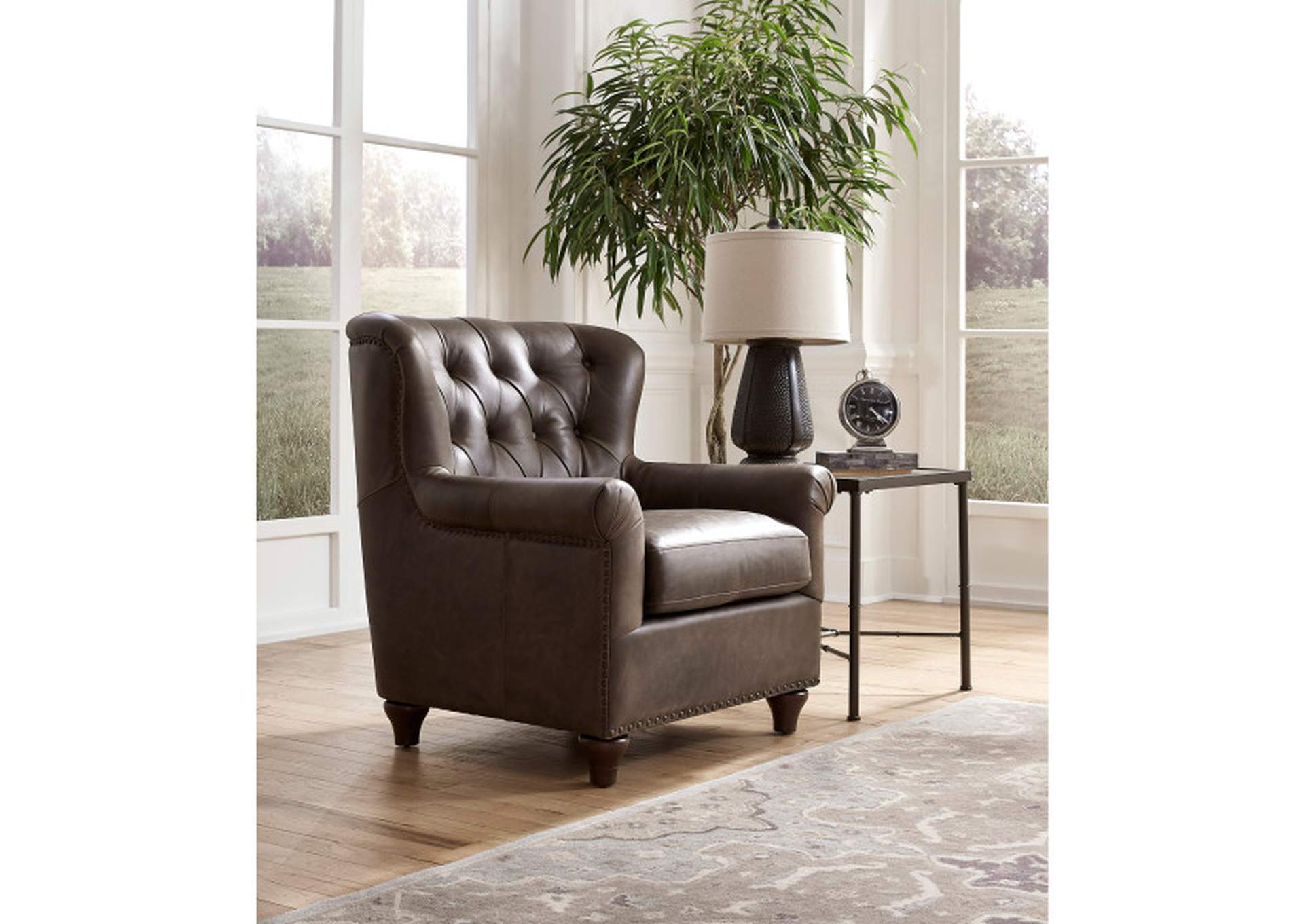 Charlie Tufted Leather Arm Chair in Heritage Brown,Pulaski Furniture