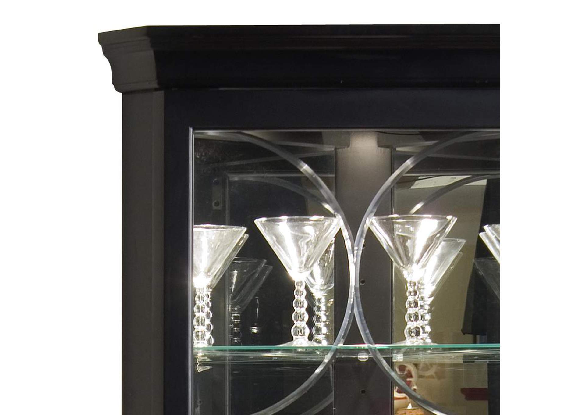 Lighted 4 Shelf Corner Curio Cabinet in Oxford Black,Pulaski Furniture