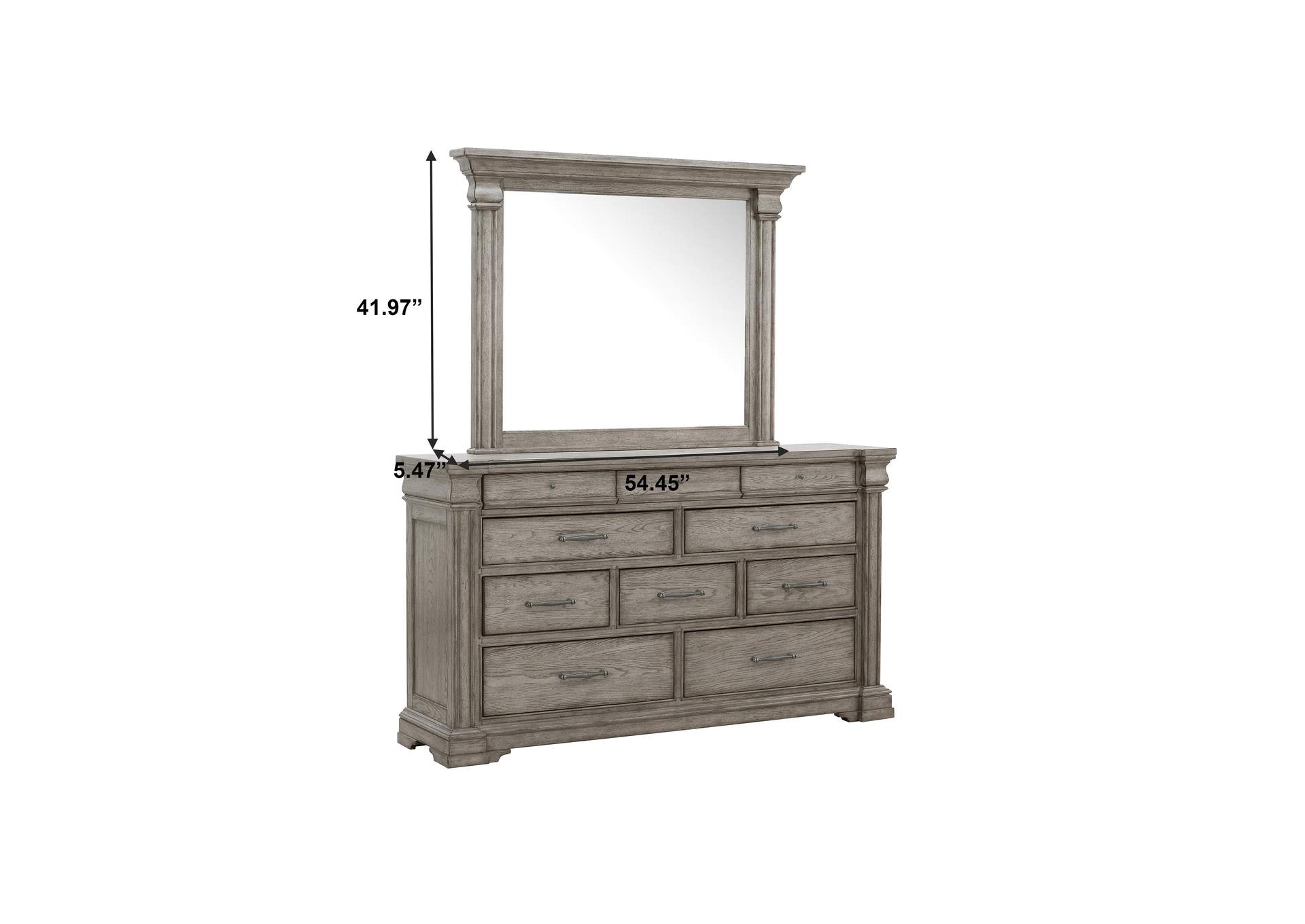 Madison Ridge 10 Drawer Dresser and Framed Mirror in Heritage Taupe,Pulaski Furniture