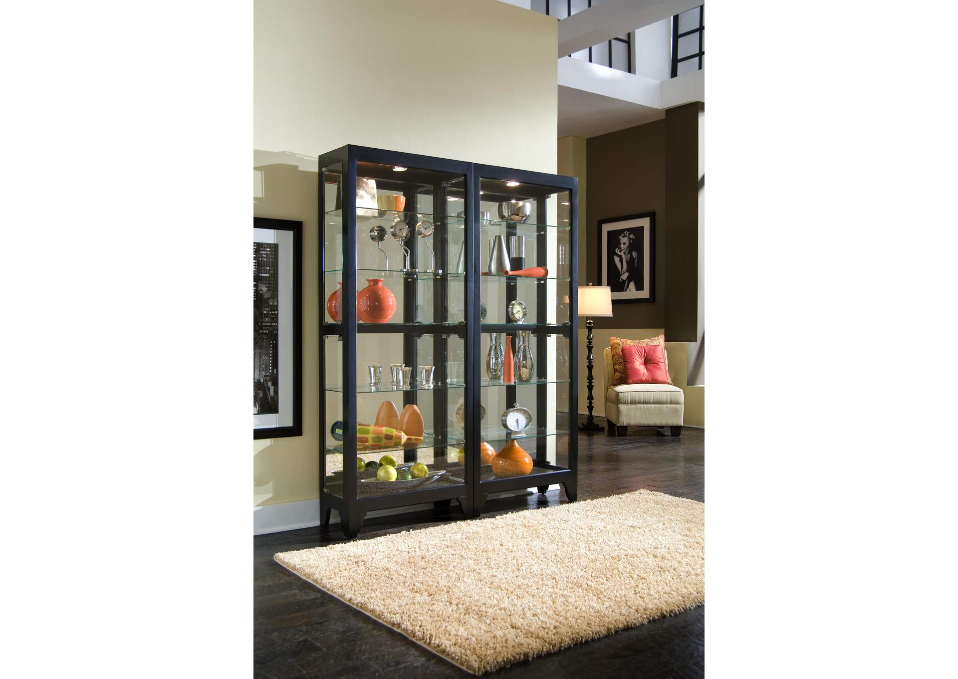 Lighted Gallery Style 5 Shelf Curio Cabinet in Onyx Black,Pulaski Furniture