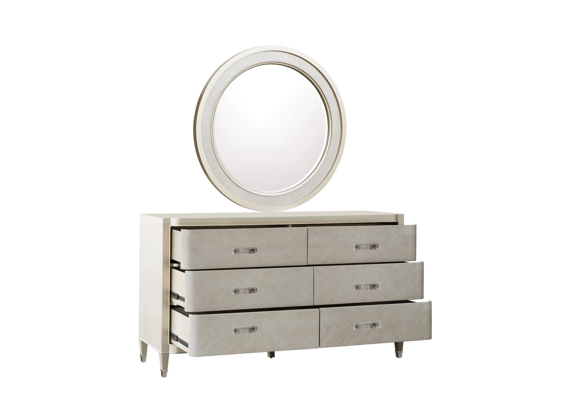 Zoey 6 Drawer Dresser with Round Beveled Mirror,Pulaski Furniture