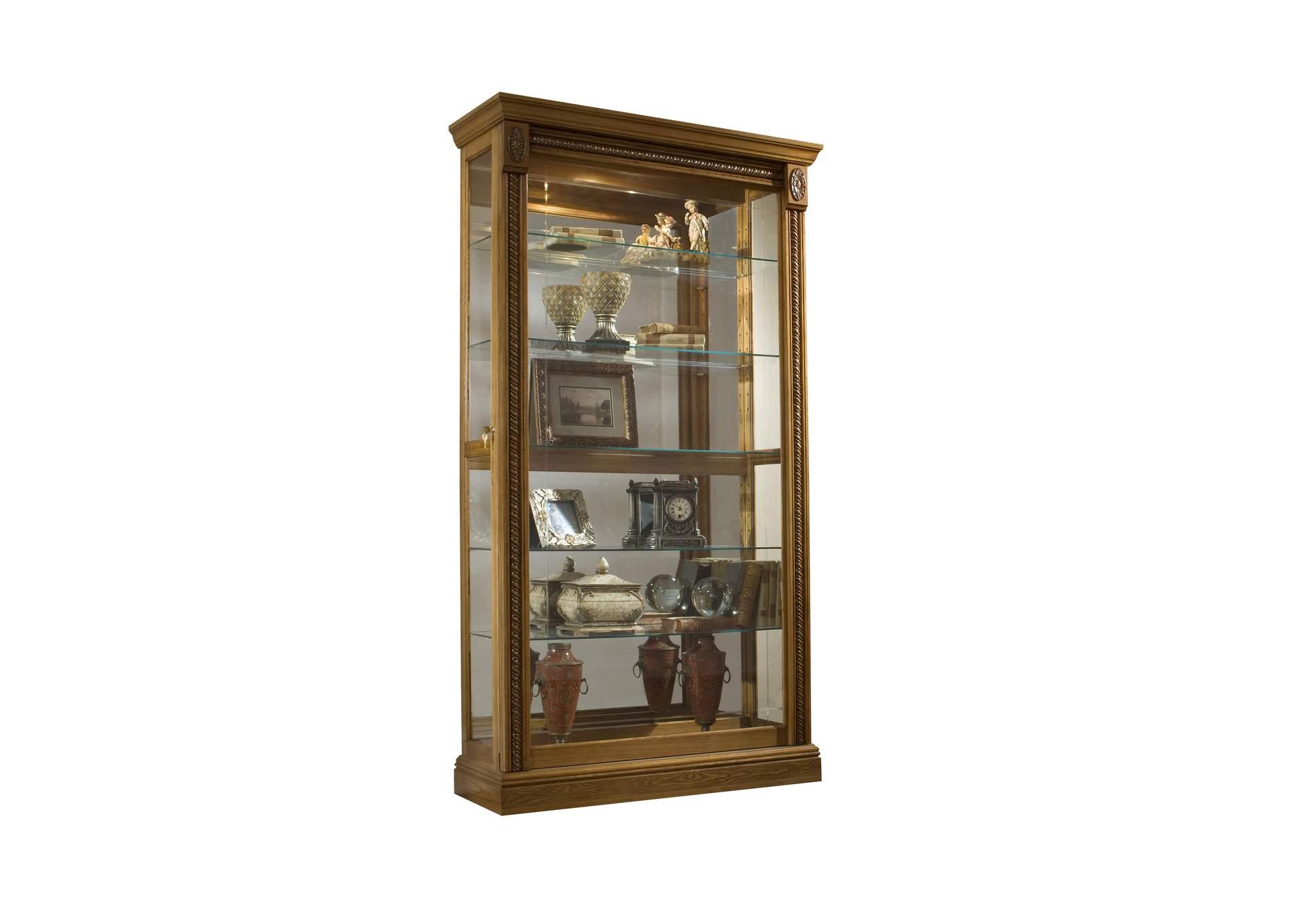 Lighted Sliding Door 5 Shelf Curio Cabinet in Maple Brown,Pulaski Furniture