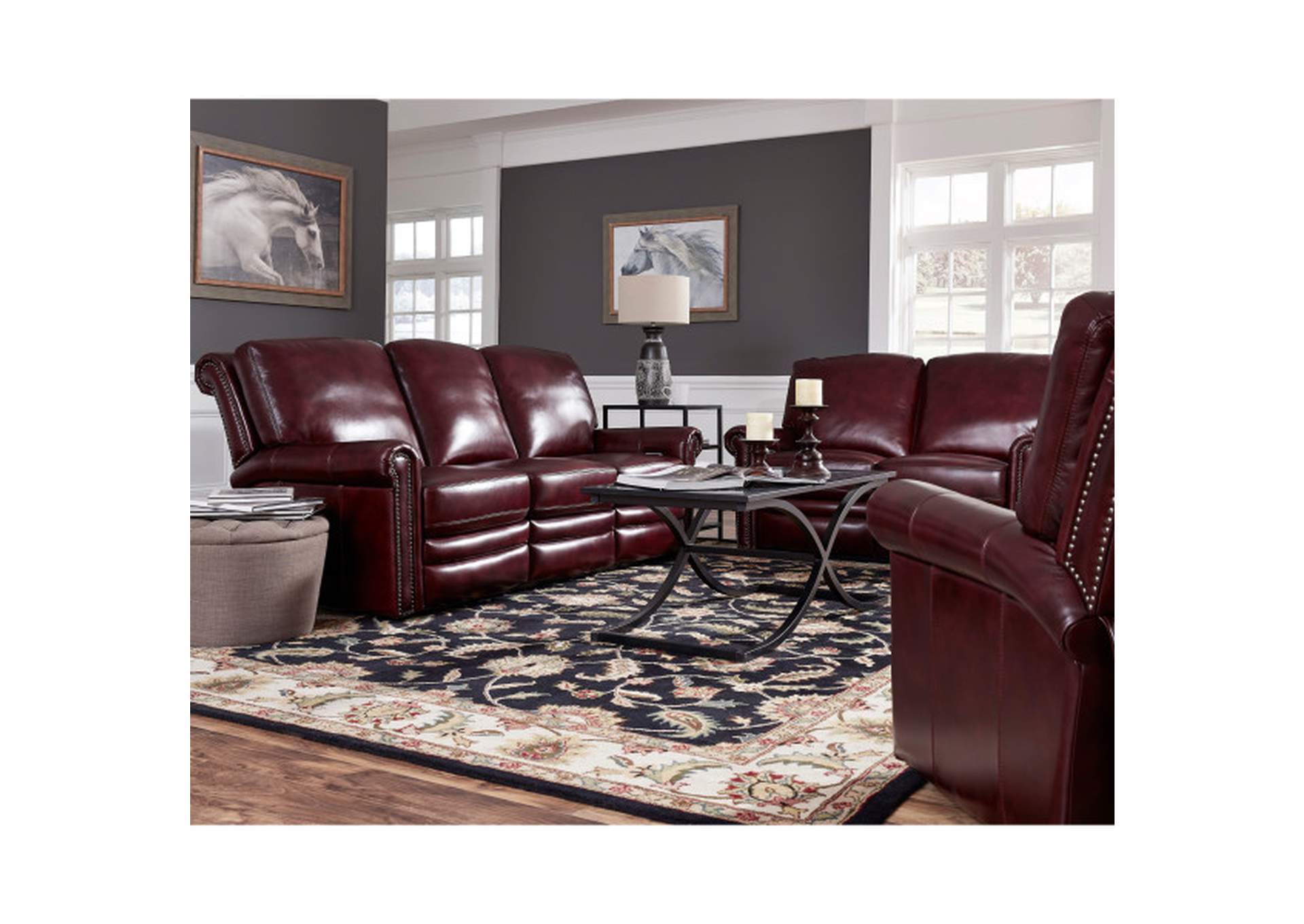 Grant Leather Power Reclining Sofa in Deep Merlot Red,Pulaski Furniture