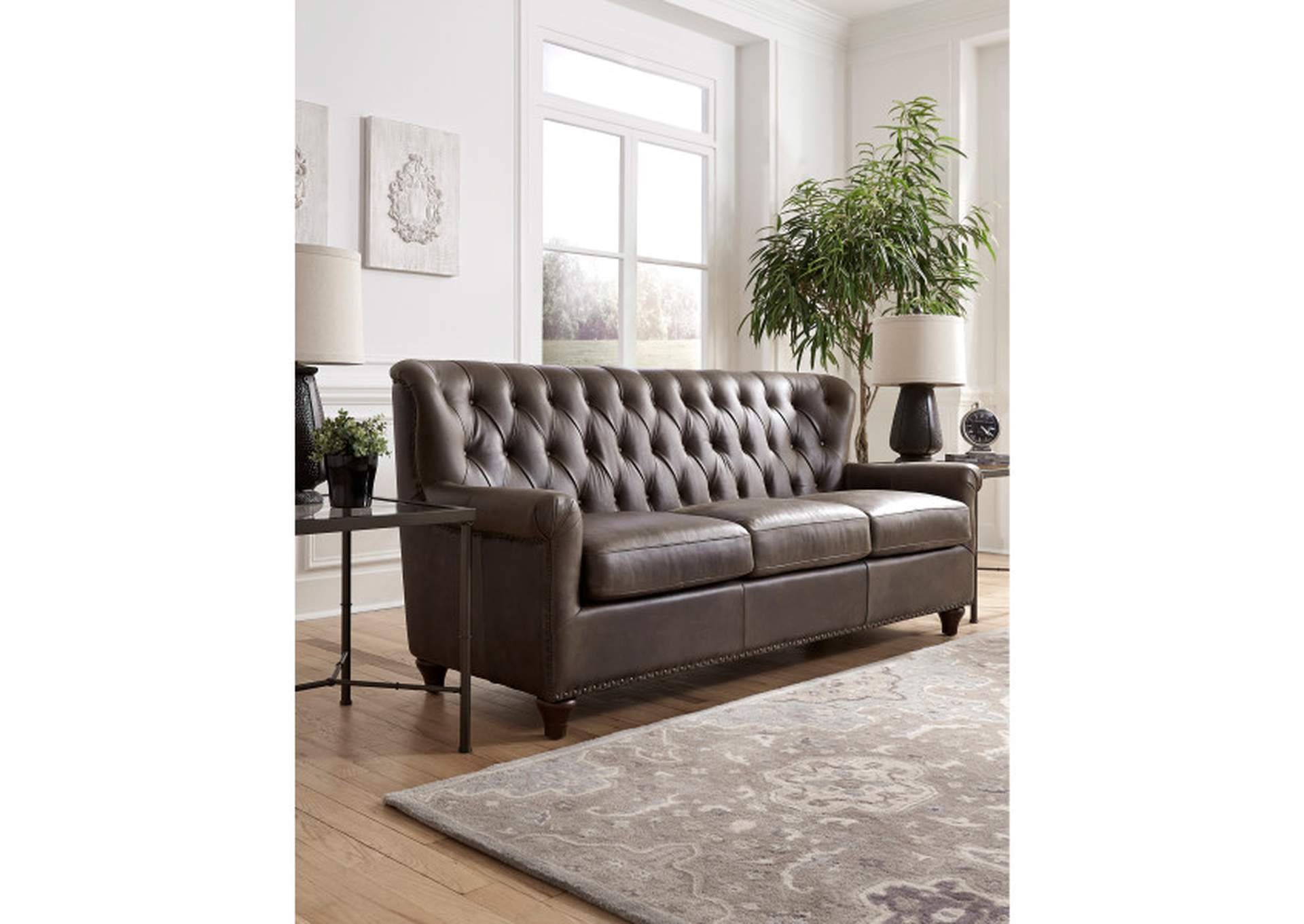 Charlie Tufted Leather Sofa in Heritage Brown,Pulaski Furniture