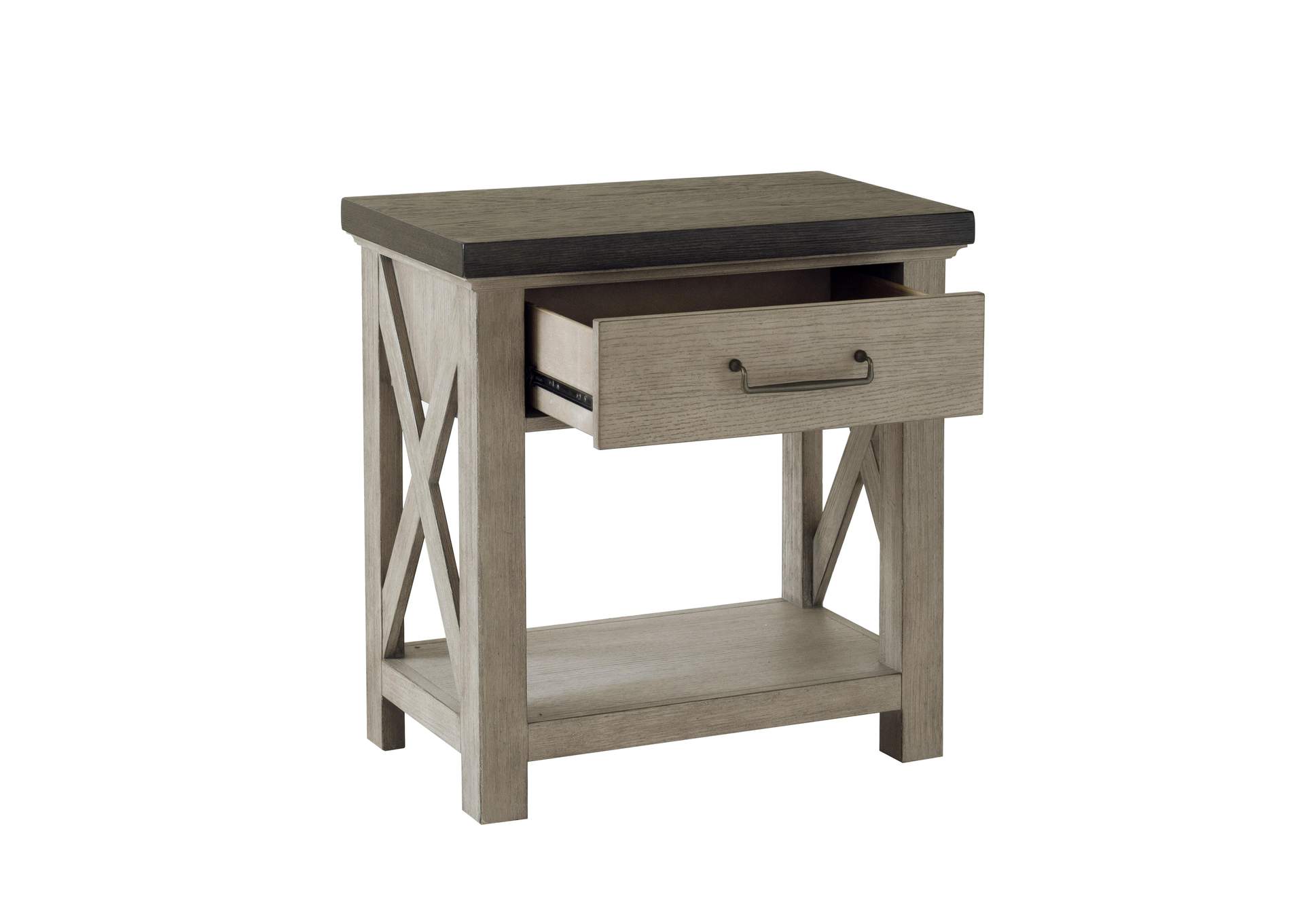 1 Drawer Open USB Charging Nightstand in Farmhouse Grey,Pulaski Furniture