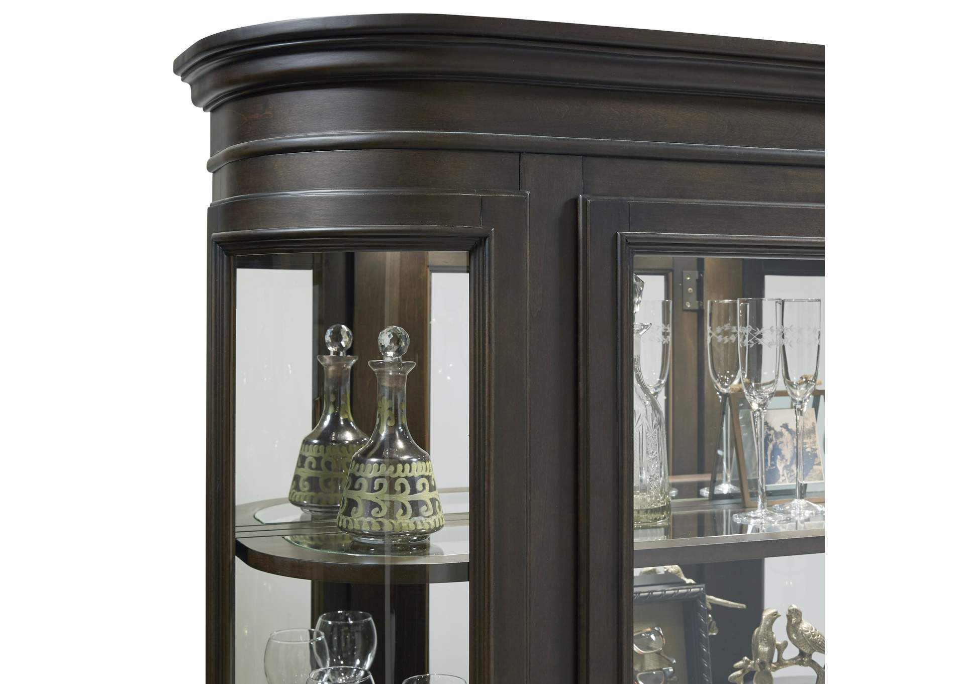 Curved End Display Curio Cabinet with Door in Espresso,Pulaski Furniture
