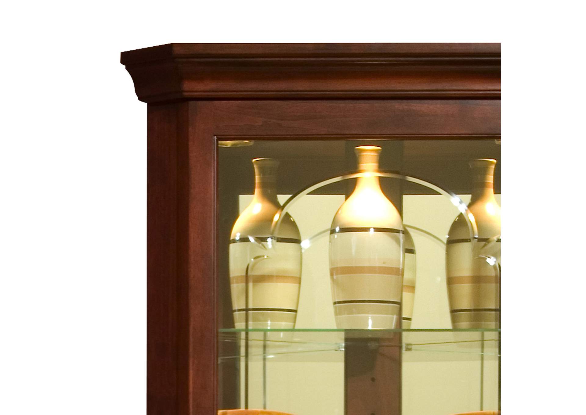 Mirrored 4 Shelf Corner Curio Cabinet in Victorian Brown,Pulaski Furniture