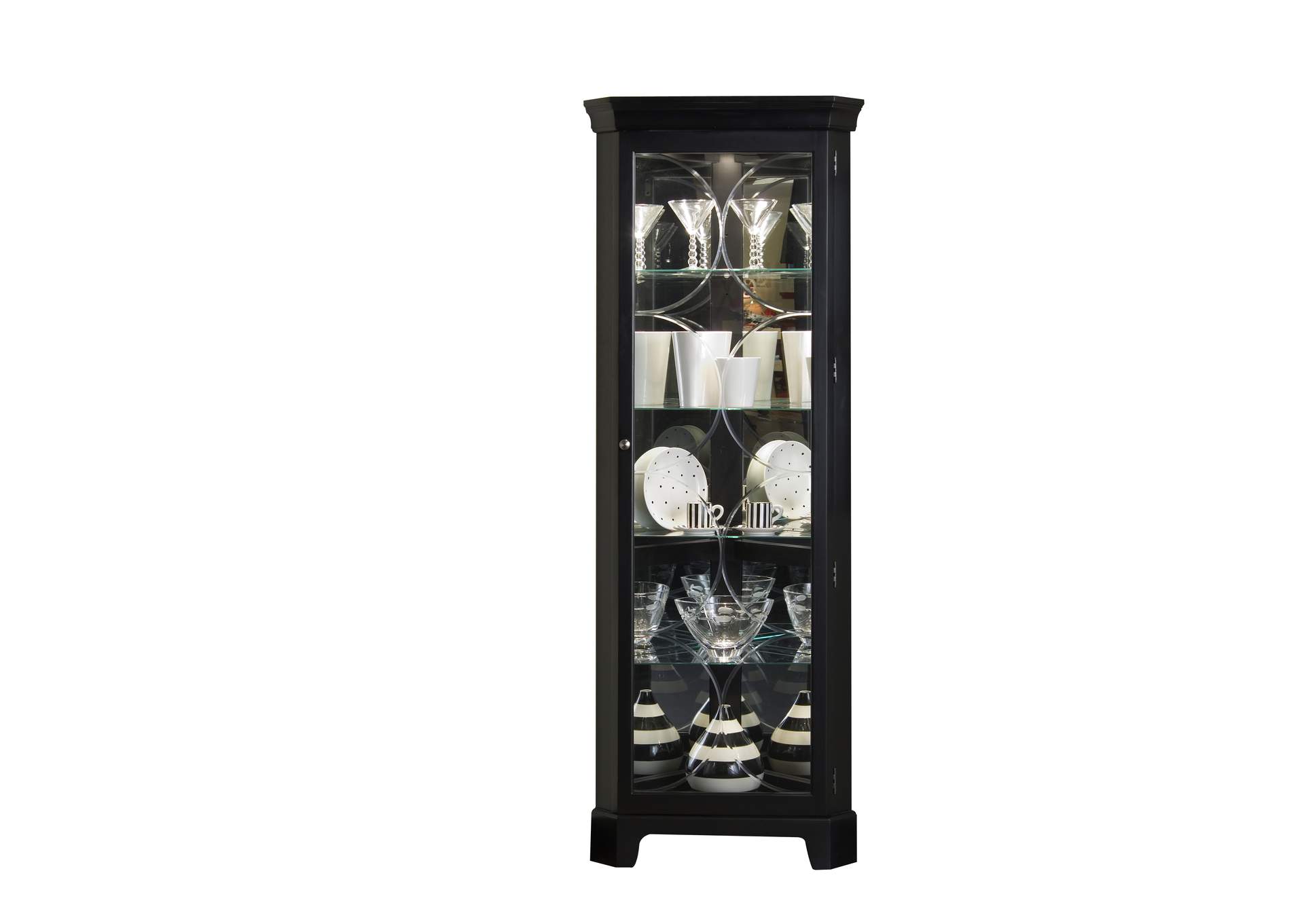 Lighted 4 Shelf Corner Curio Cabinet in Oxford Black,Pulaski Furniture