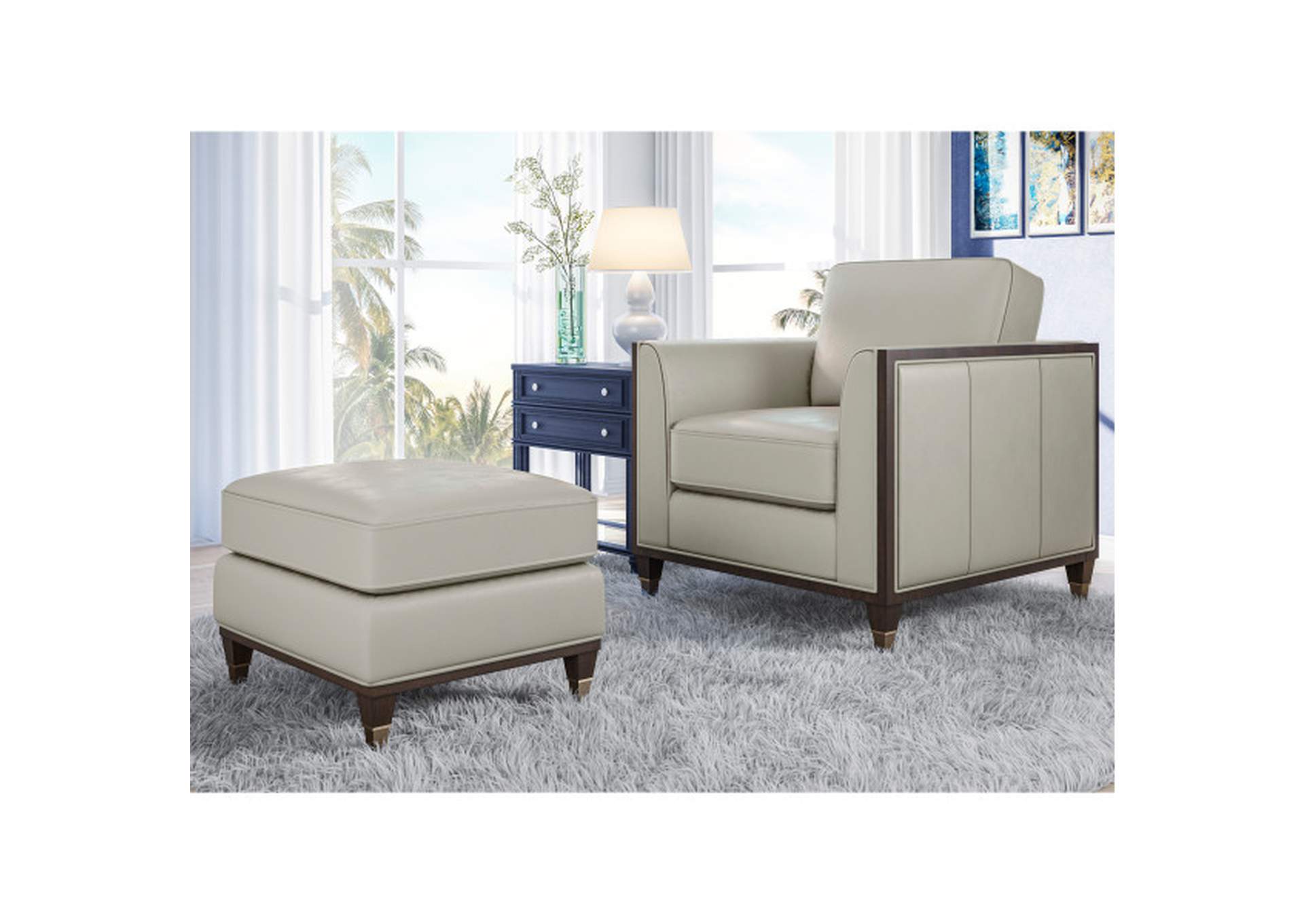 Addison Leather Accent Ottoman in Frost Gray,Pulaski Furniture