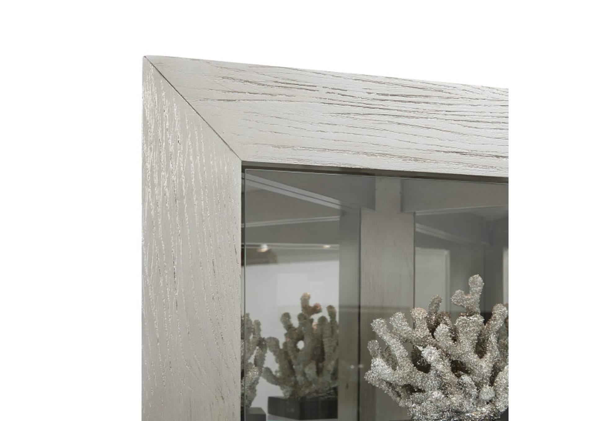 Asymmetrical Two Door Corner Curio Cabinet in Soft gray,Pulaski Furniture