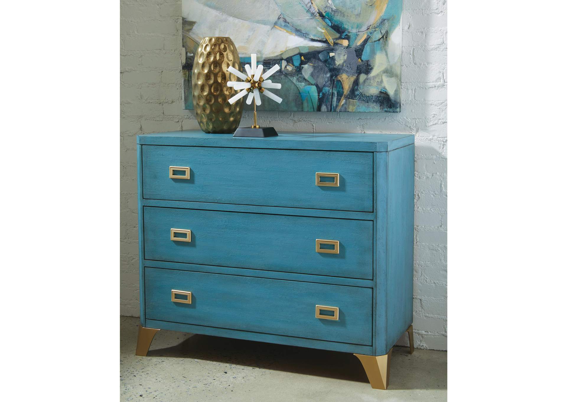 Three Drawer Turquoise Blue Accent Chest,Pulaski Furniture