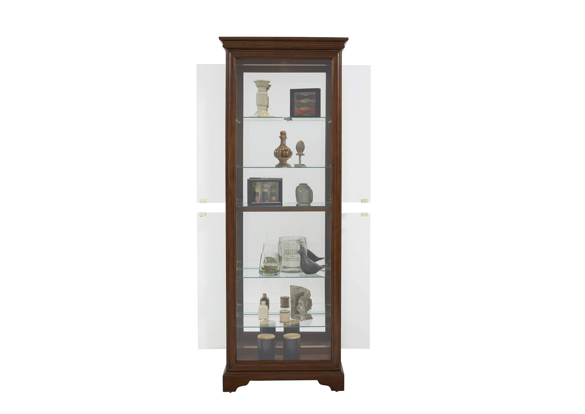 Mirrored 5 Shelf Gallery Curio Cabinet in Oak Brown,Pulaski Furniture