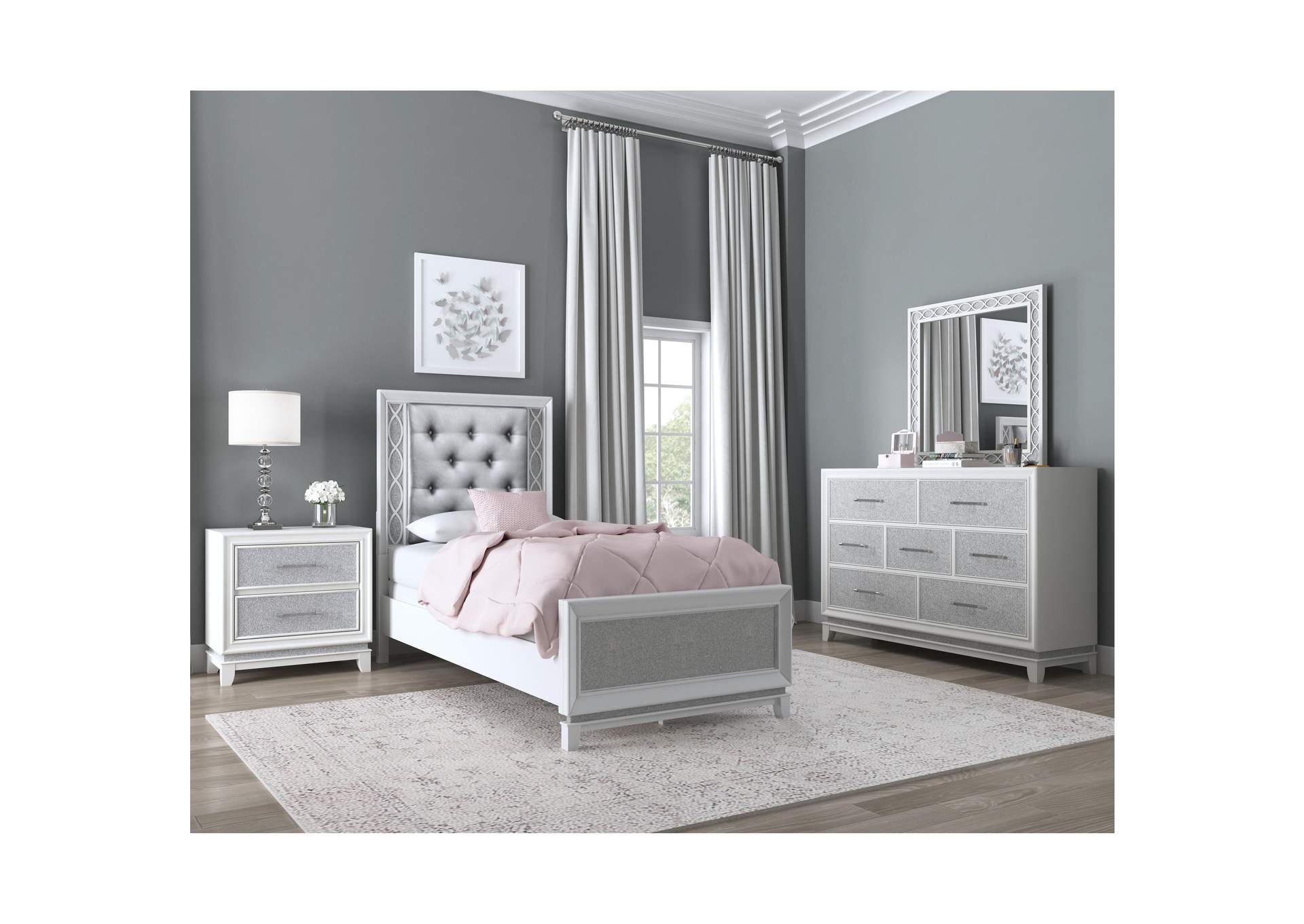 Starlight Twin Upholstered Panel Youth Bed with LED Lights,Pulaski Furniture