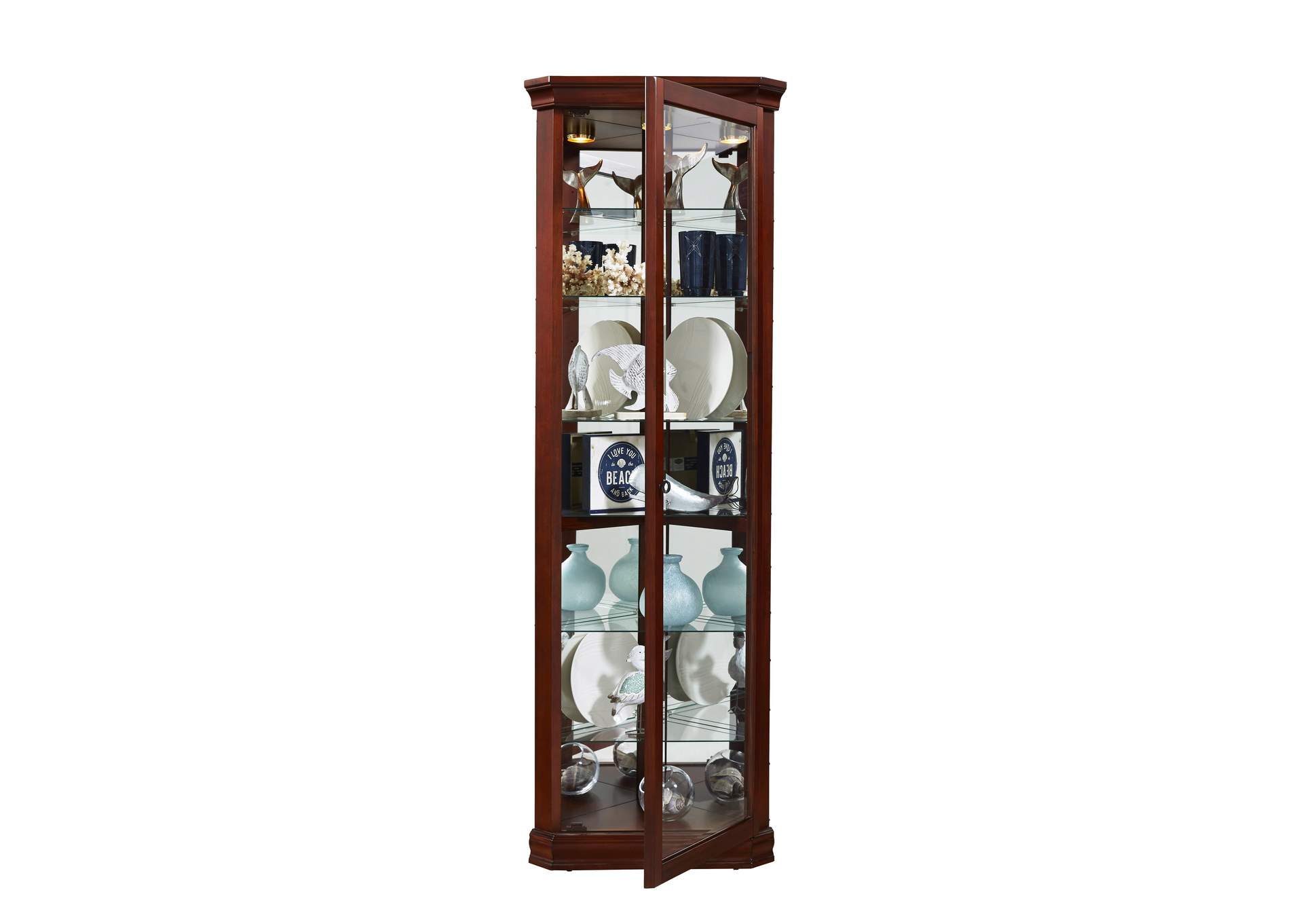 Lighted 8 Shelf Corner Curio Cabinet in Victorian Brown,Pulaski Furniture