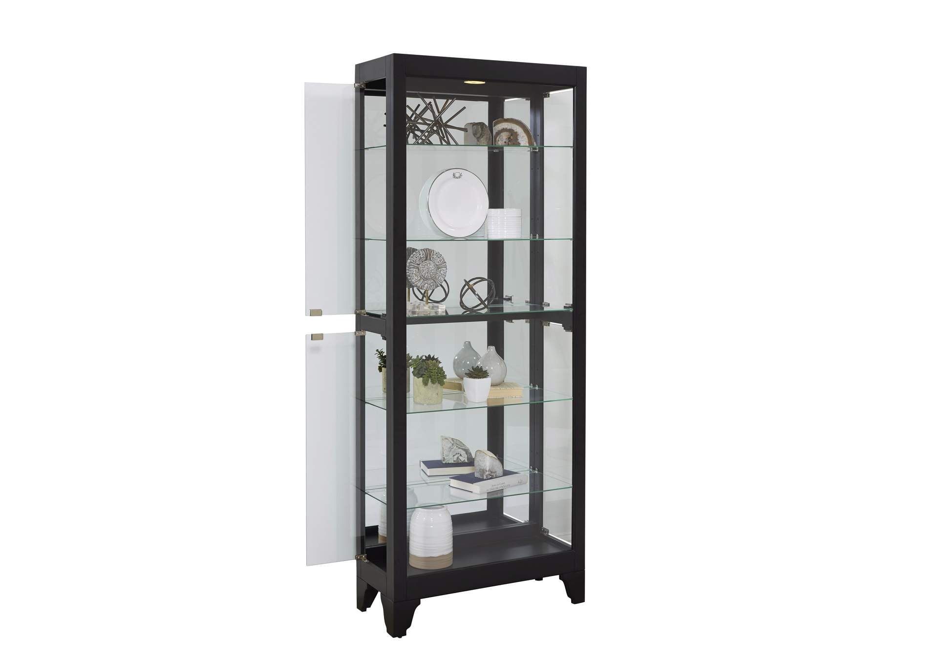 Lighted Gallery Style 5 Shelf Curio Cabinet in Onyx Black,Pulaski Furniture