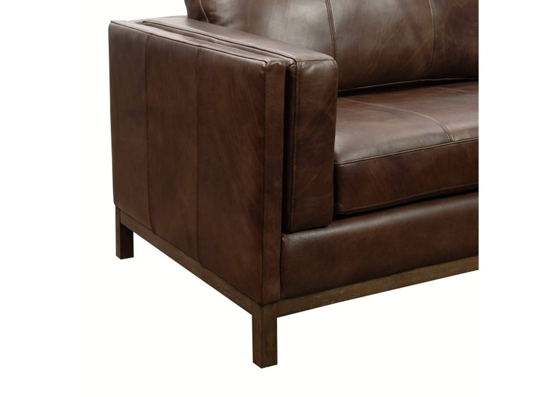 Drake Brown Leather Sofa with Wooden Base,Pulaski Furniture