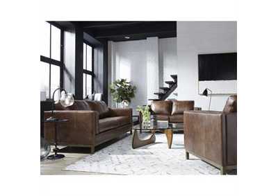 Drake Brown Leather Sofa Set W/ Sofa & Loveseat