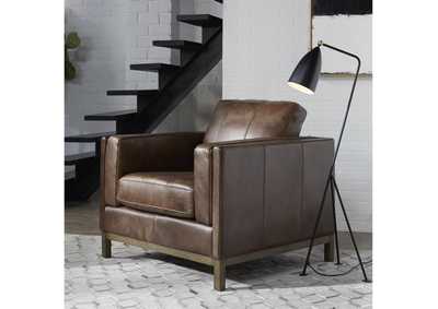 Image for Drake Brown Leather Accent Chair with Wooden Base