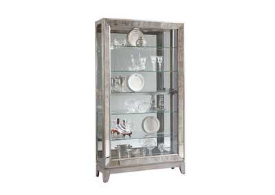 Antique Style 5 Shelf Mirrored Curio Cabinet in Aged Silver