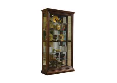 Edwardian 5 Shelf Sliding Door Curio Cabinet in Oak Brown