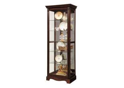 Image for Carved 5 Shelf Mirrored Curio Cabinet in Cherry Brown