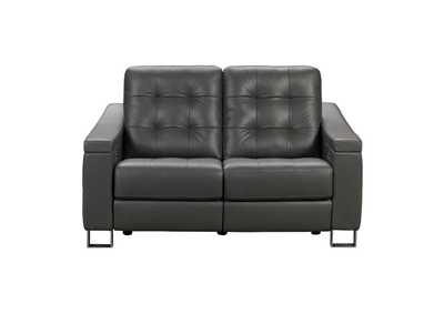 Image for Tufted Leather Power Reclining Loveseat in Storm Gray