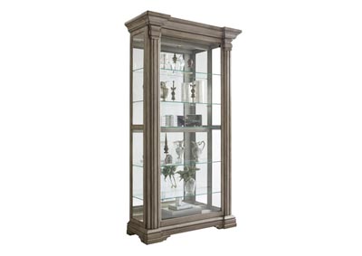Sliding Front Display Cabinet With Gray Wash Finish