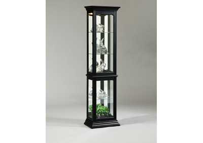 Tall 4 Shelf Mirror Backed Curio Cabinet in Onyx Black