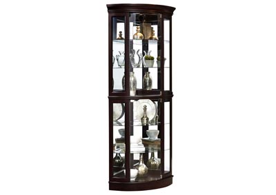 Curved 5 Shelf Corner Curio Cabinet in Sable Brown
