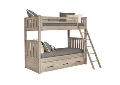 Image for Kids Twin Bunk Bed with Trundle in River Birch Brown