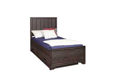 Kids Twin Panel Bed with Trundle in Espresso Brown