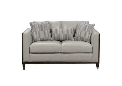 Image for Addison Leather Loveseat with Wooden Base in Frost Grey