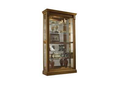Lighted Sliding Door 5 Shelf Curio Cabinet in Maple Brown