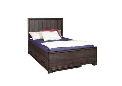Kids Full Panel Bed with Trundle in Espresso Brown