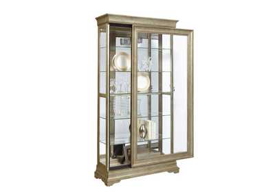 Stately 5 Shelf Sliding Door Curio Cabinet in Aged Silver