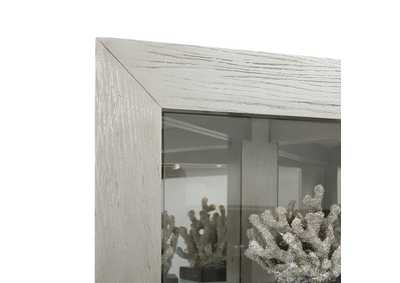 Asymmetrical Two Door Corner Curio Cabinet in Soft gray