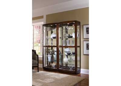 Curved Front 5 Shelf Curio Cabinet in Mahogany Brown