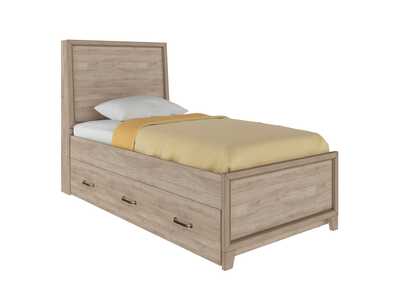 Kids Twin Panel Bed with Trundle in River Birch Brown