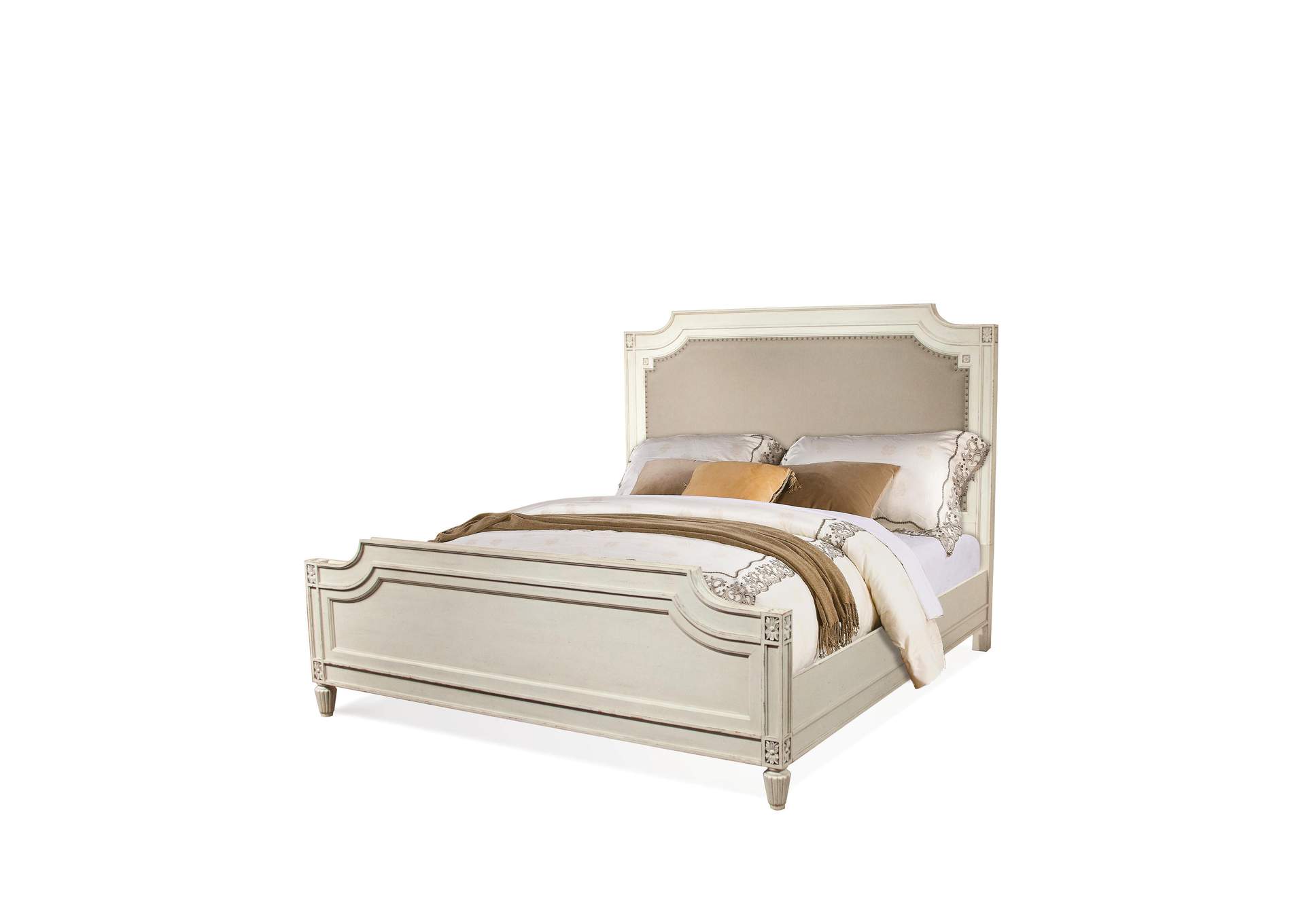 Huntleigh Vintage White California King Carved Upholstered Bed,Riverside