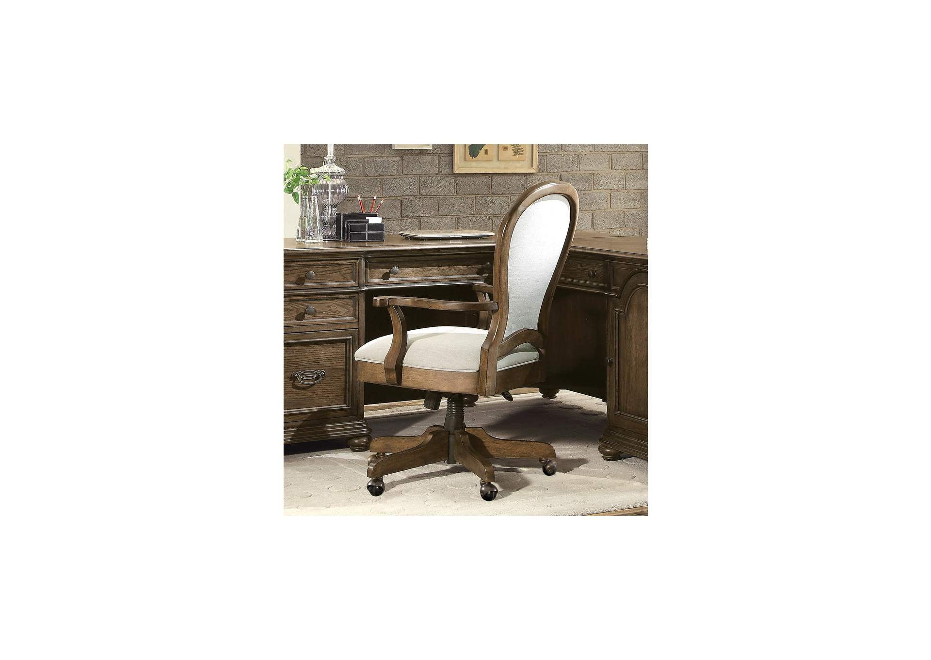 Belmeade Old World Oak Round Back Upholstered Desk Chair,Riverside