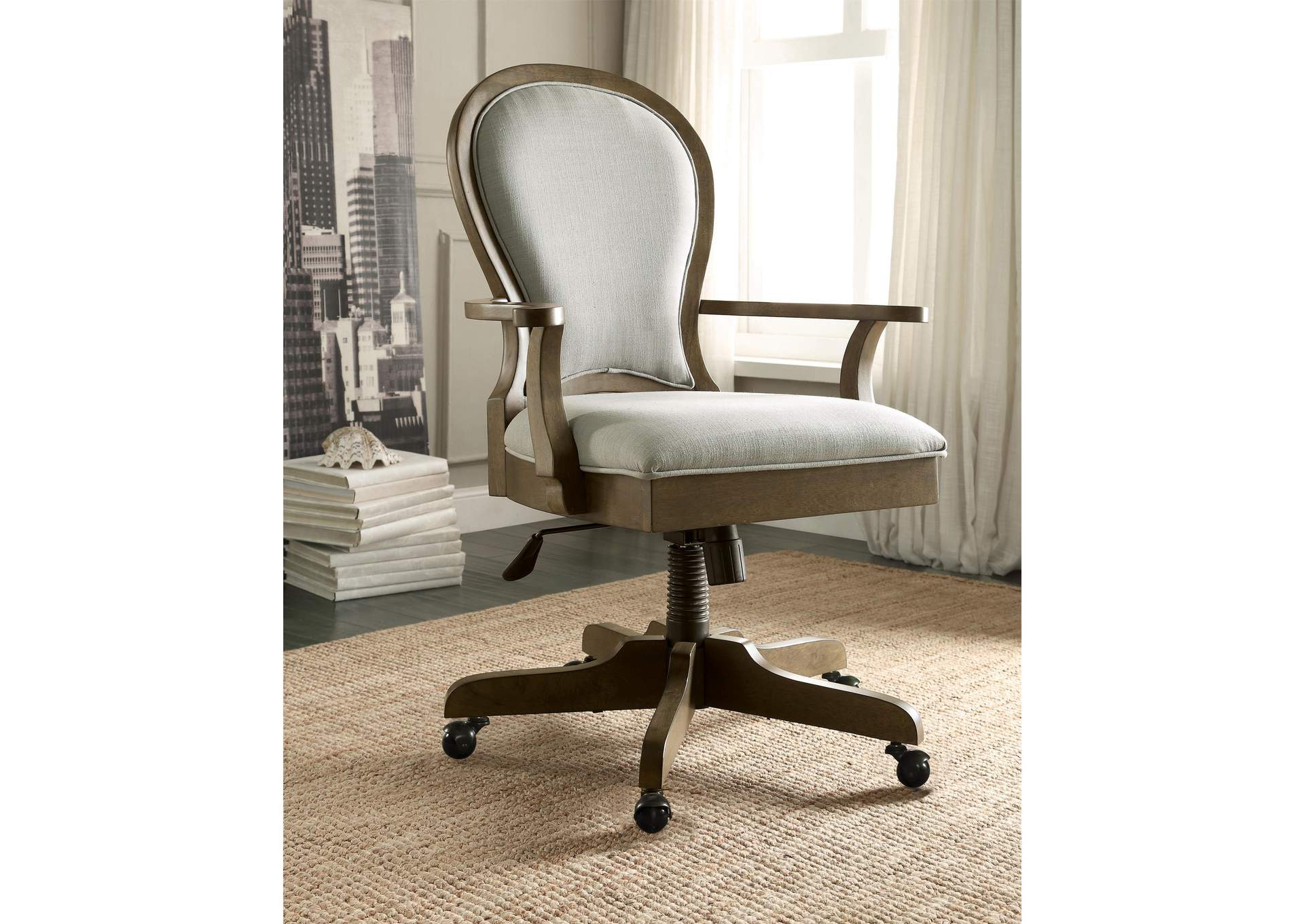 Belmeade Old World Oak Scrol Back Upholstered Desk Chair,Riverside
