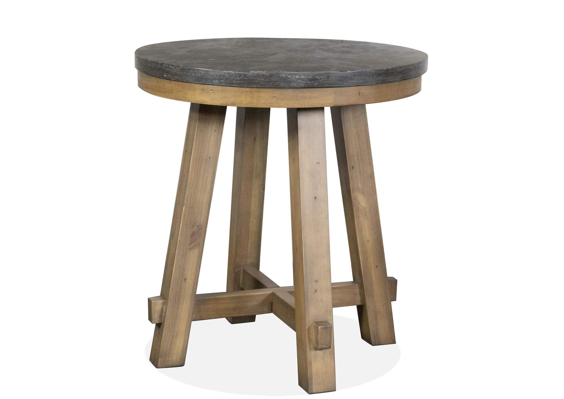 Weatherford Round Side Table w/Bluestone Top & Pine Base,Riverside