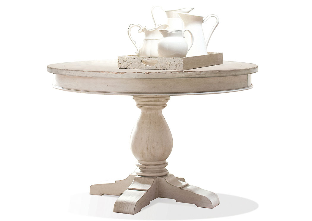 Aberdeen Weathered Worn White Round, Pedestal Dining Table With Leaves