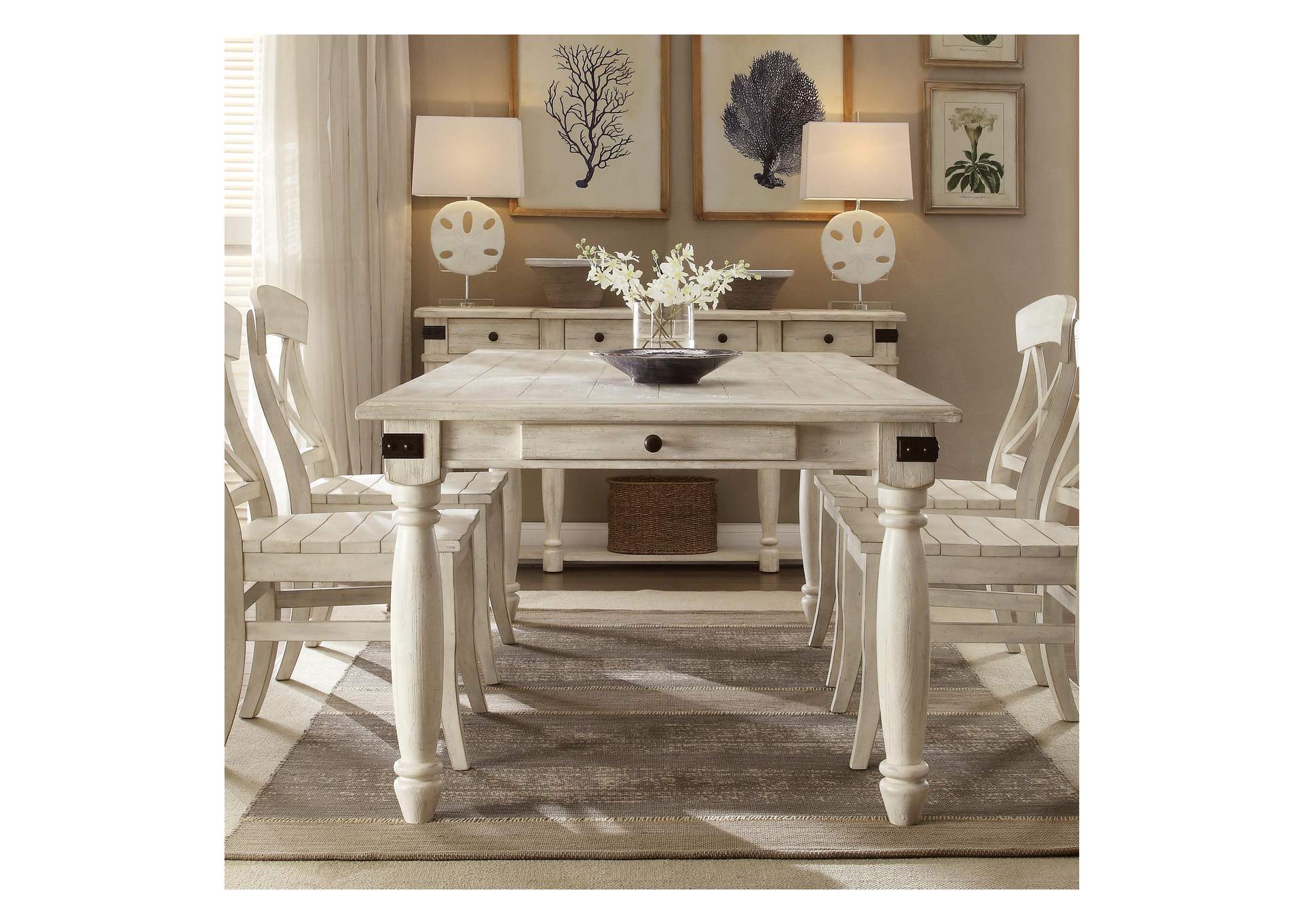 Regan Farmhouse White Rectangle Dining Table,Riverside