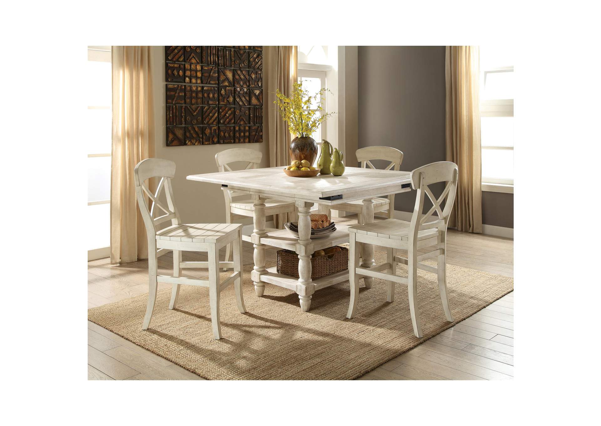 Regan Farmhouse White Counter Height Dining Table,Riverside