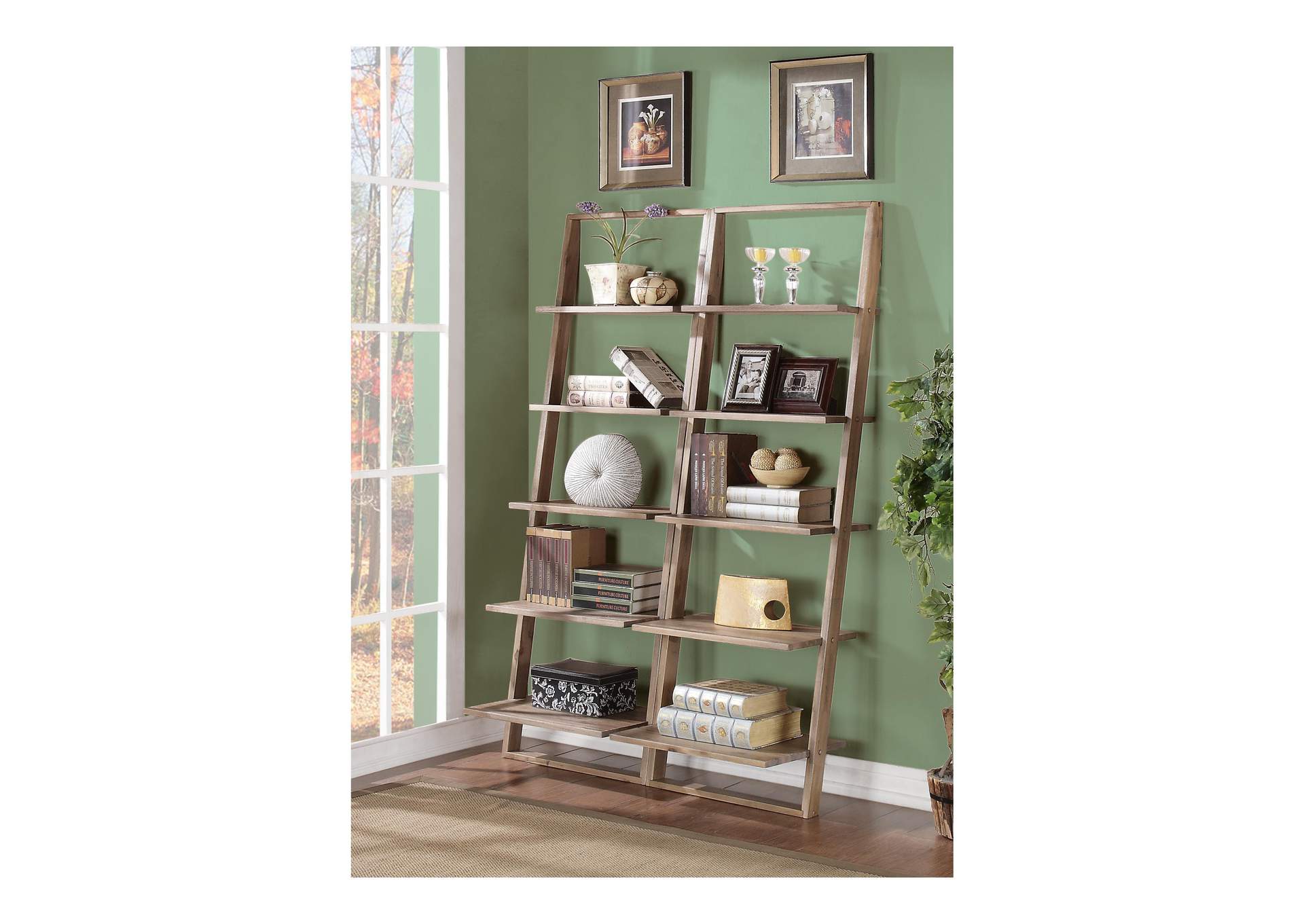 Lean Living Smoky Driftwood Leaning Bookcase,Riverside