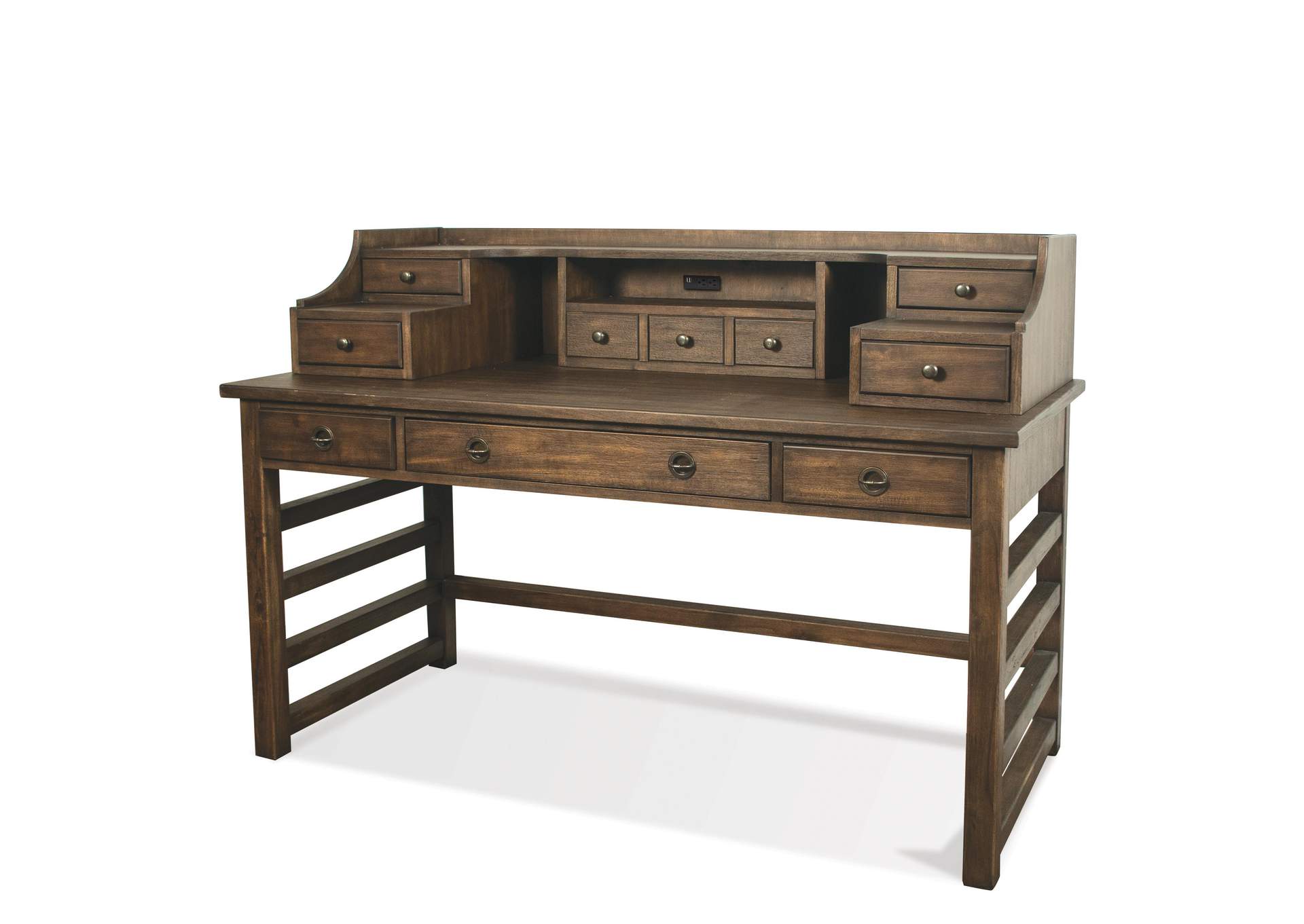 Perspectives Brushed Acacia Leg Desk With Hutch,Riverside