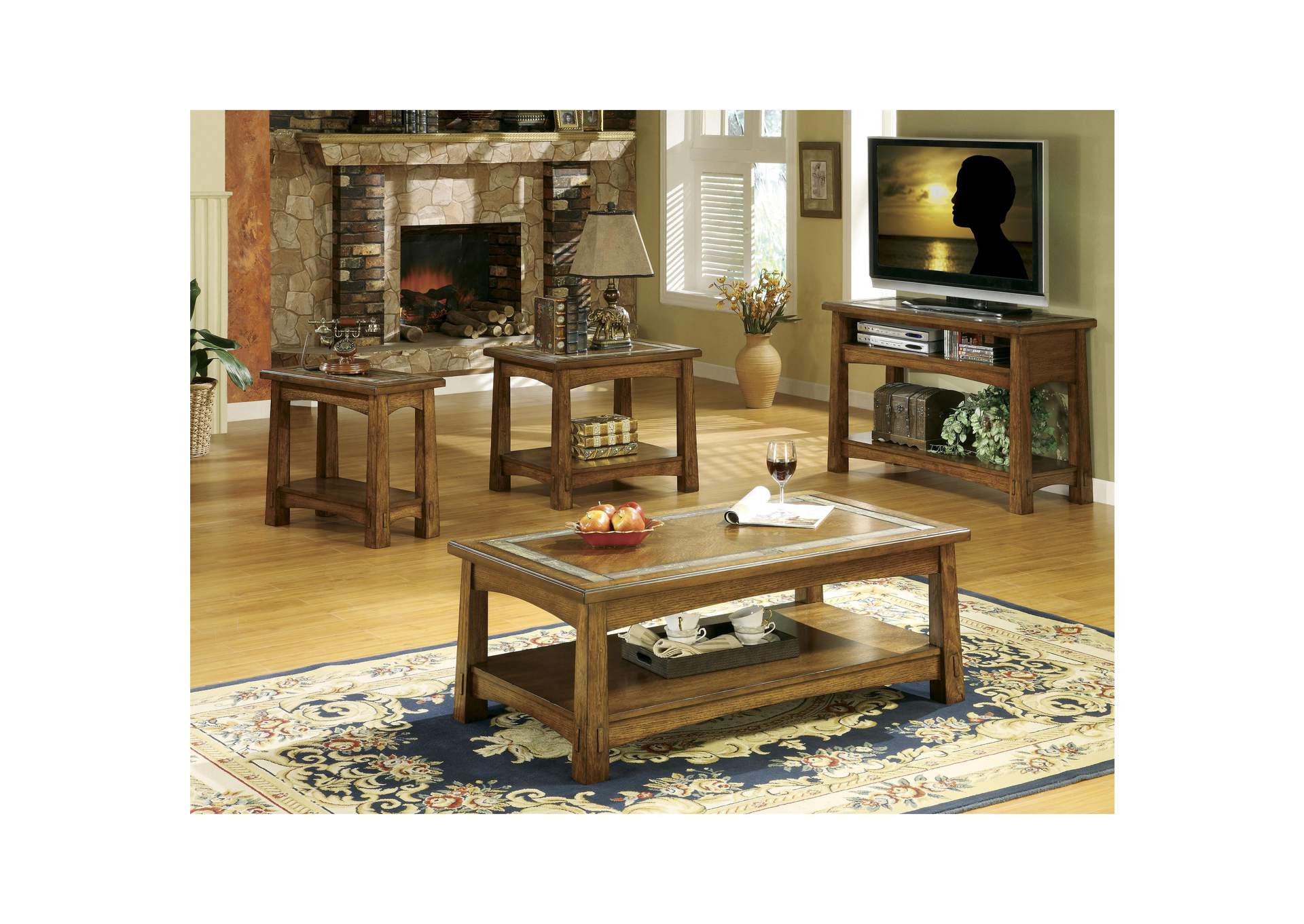 Craftsman Home Americana Oak Rectangular Cocktail Table,Riverside