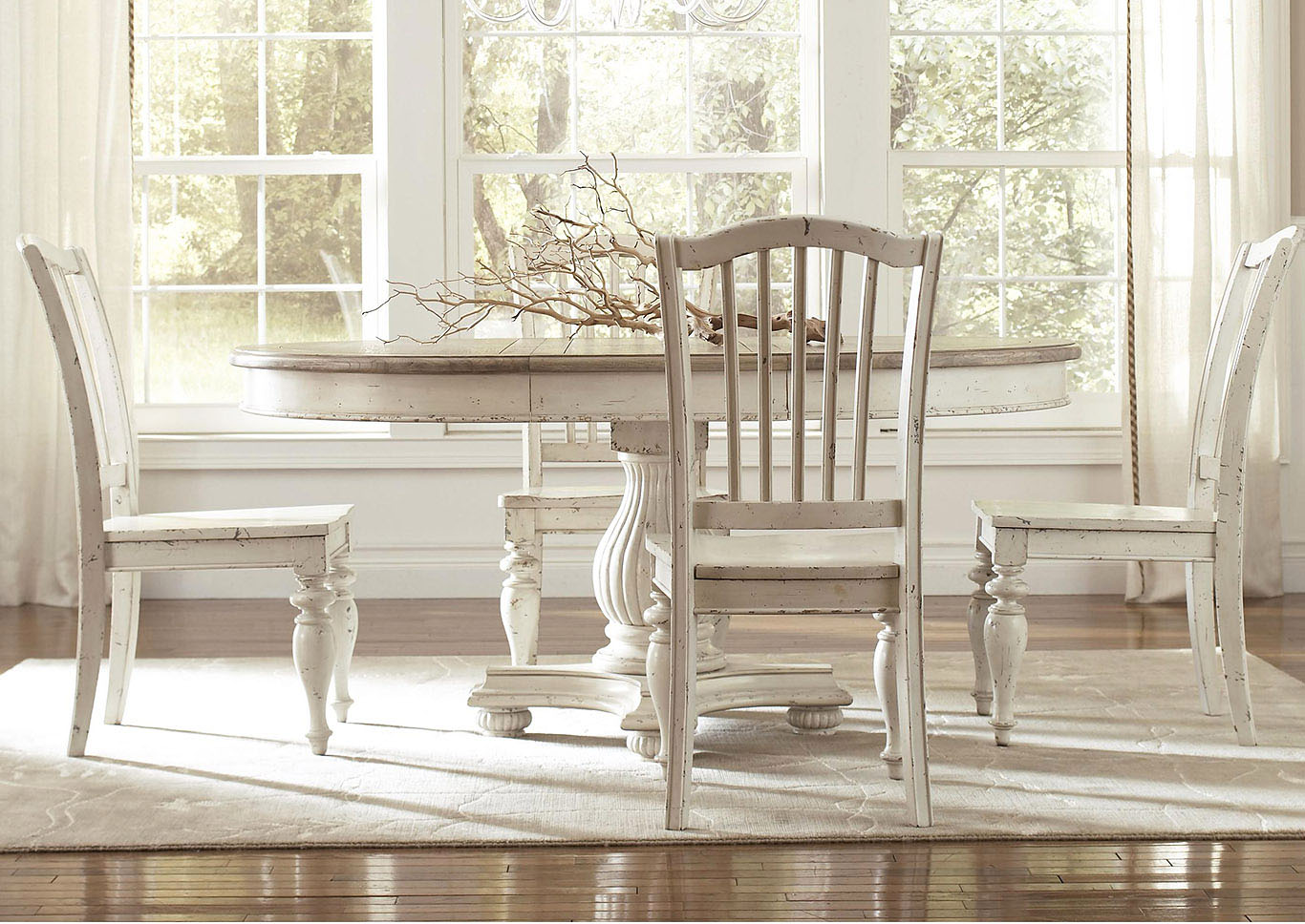 Coventry Two Tone Weathered Driftwood, White Round Dining Room Table With Leaf